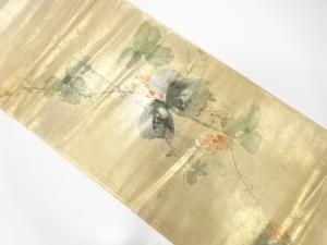 アンティーク　手描き　蔦の葉に小花模様刺繍袋帯（材料）